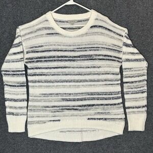 Calvin Klein Women's Long Sleeve Sweater -Ivory & Grey/Blue Stripes - Size Large